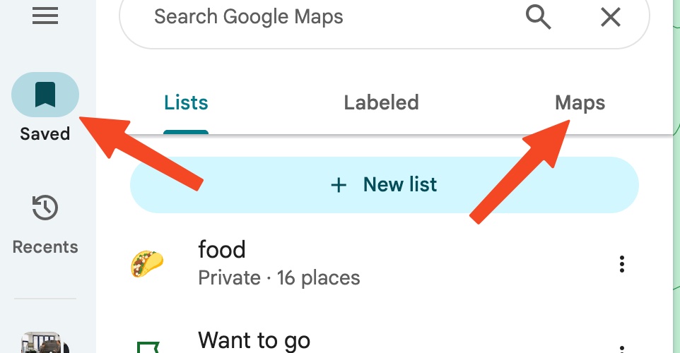 Open Menu and Saved Maps